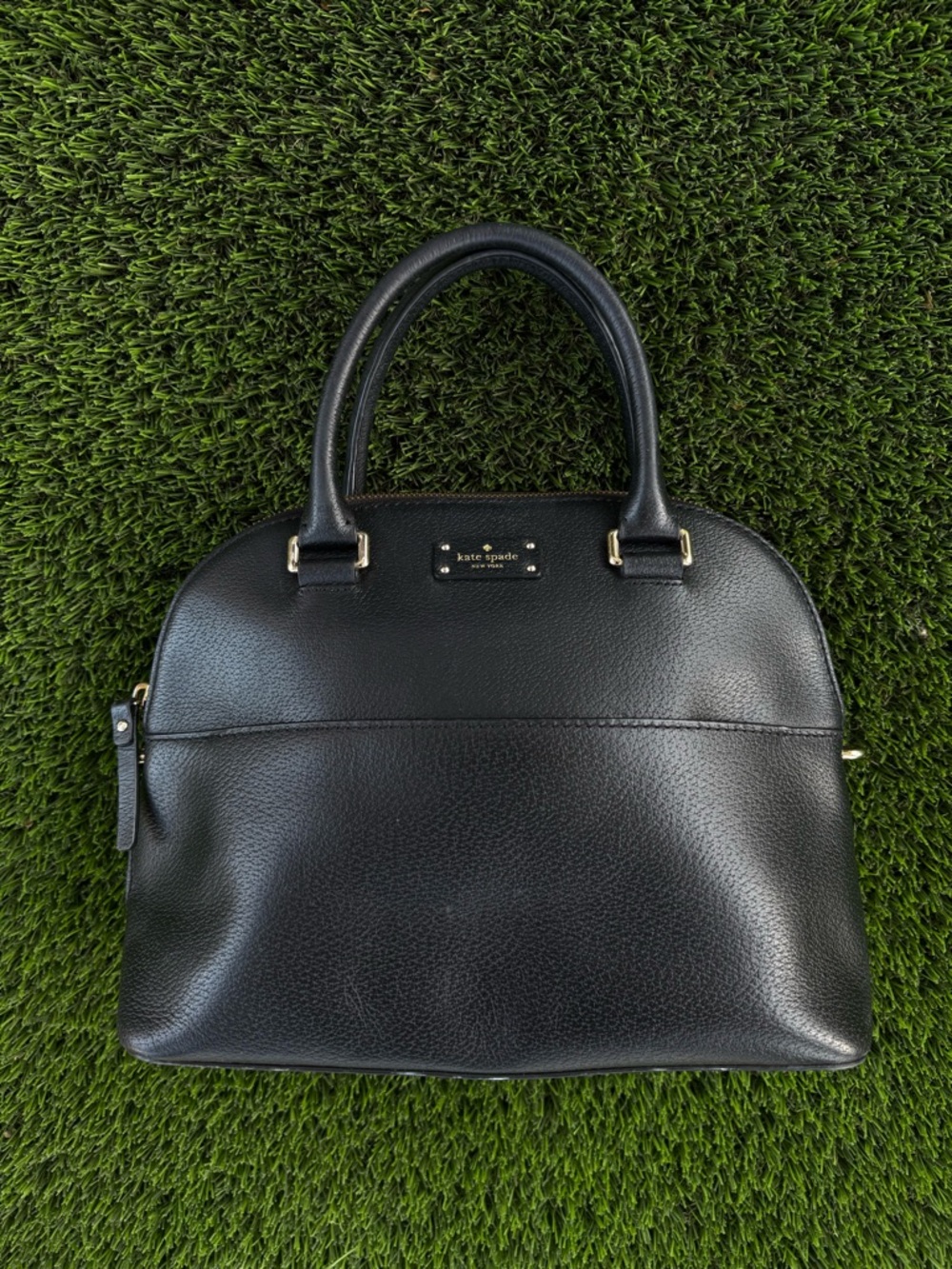 kate spade black pebbled leather satchel with gold hardware